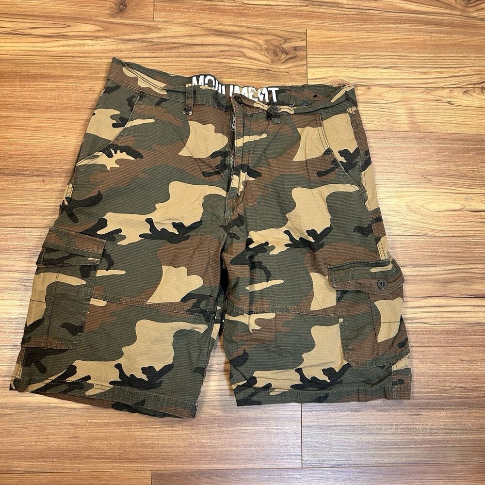 Monument Camo Cargo Shorts Mens Size 38 Military Style Ripstop Cotton Stretch